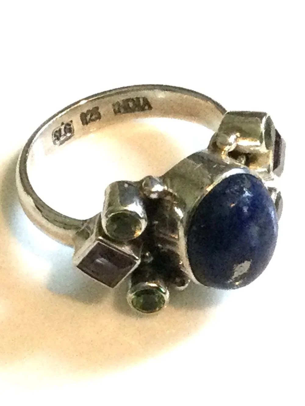 SLG 925 India Sterling Silver Lapis Amethyst Citrine Ring SZ 8